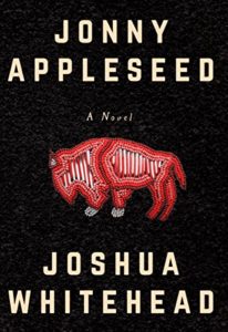 The cover of Jonny Appleseed by Joshua Whitehead is black, with a red beaded and quilled bison on the front.